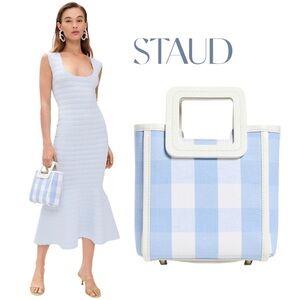 STAUD Mini Shirley Bag Sky Gingham EUC